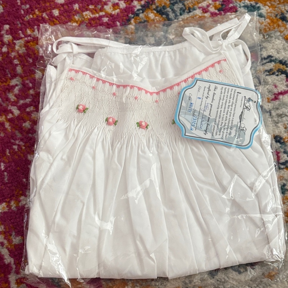 White and Pink Smocked Dress for Kids